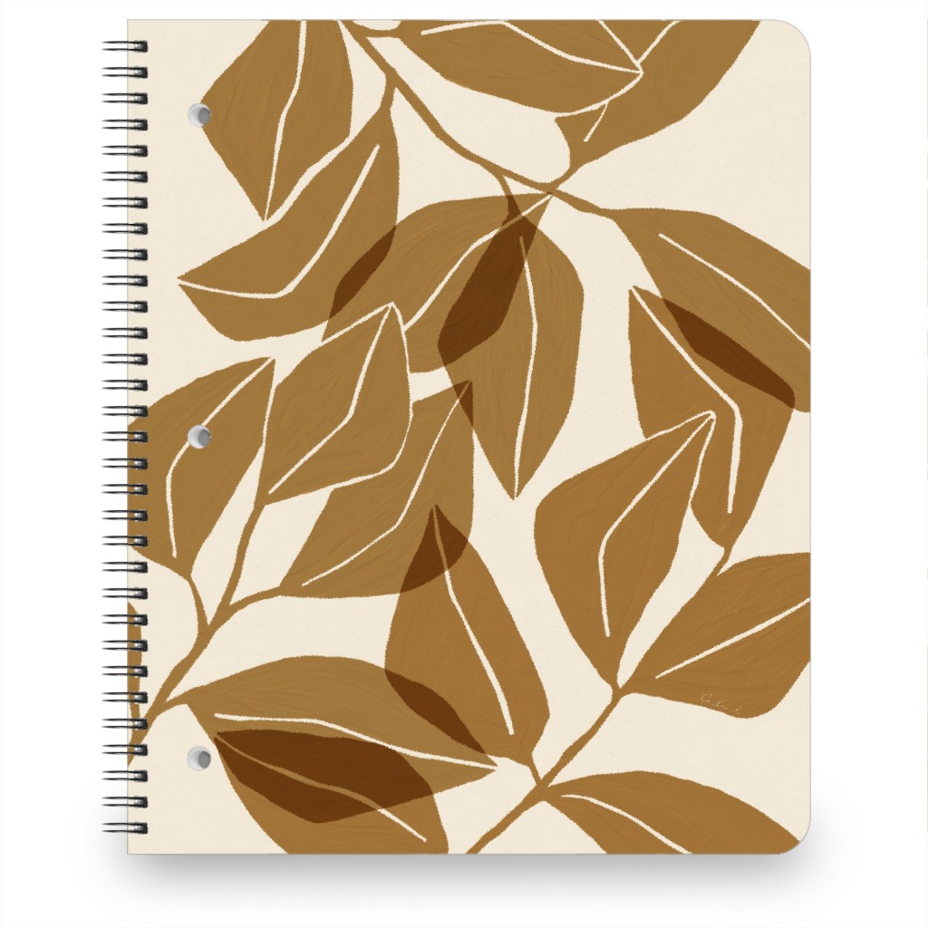Botanical Ficus Leaves Notebook, 8.5x11, Brown, Golden