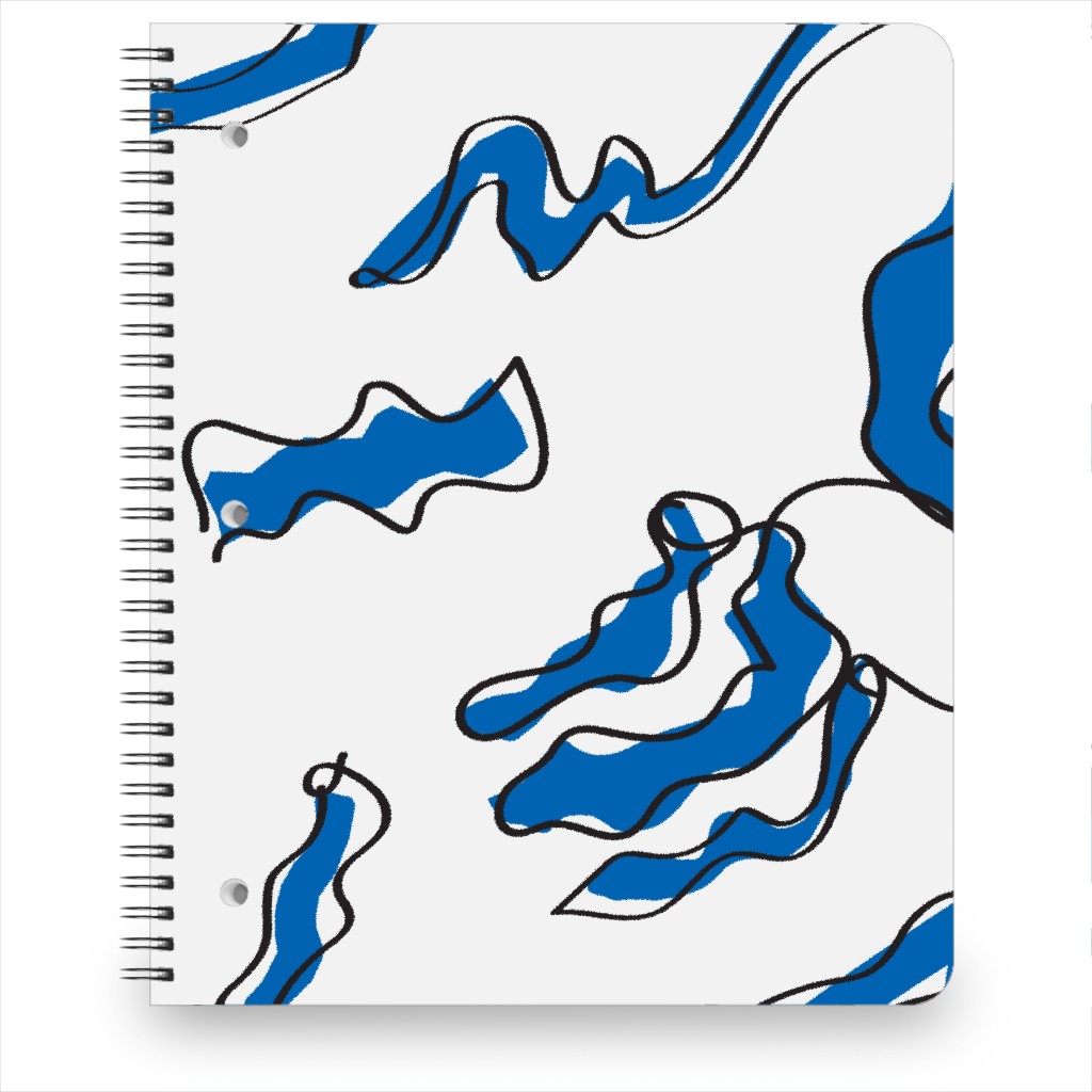 Modern Abstract Line Art Noodles - Blue and Neutral Notebook, 8.5x11, Blue