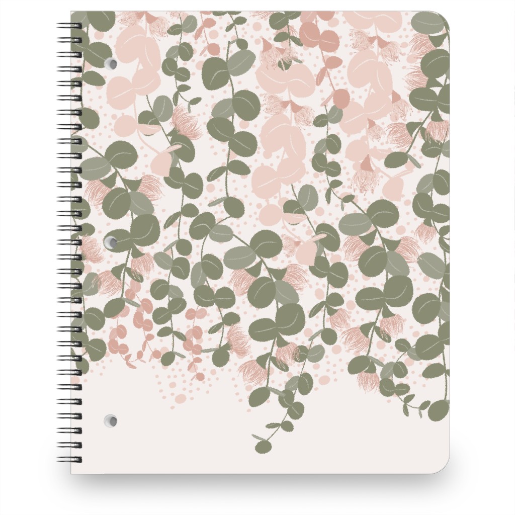 Eucalyptus - Pink & Green on Beige Notebook, 8.5x11, Green, Classic Green