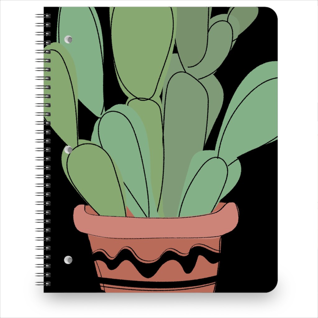 Potted Prickly Pear Cactus - Green and Black Notebook, 8.5x11, Green