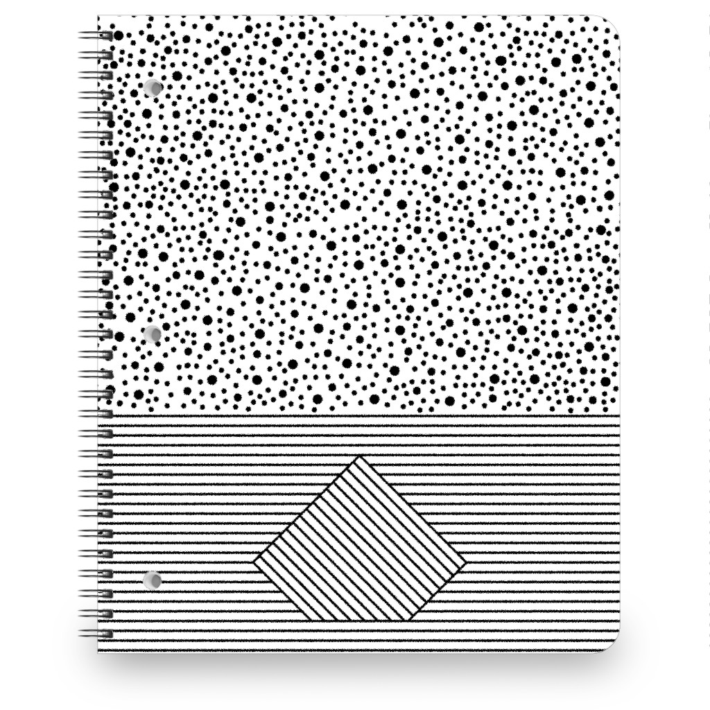 Geometric Lines and Dots - White and Black Notebook, 8.5x11, White, White