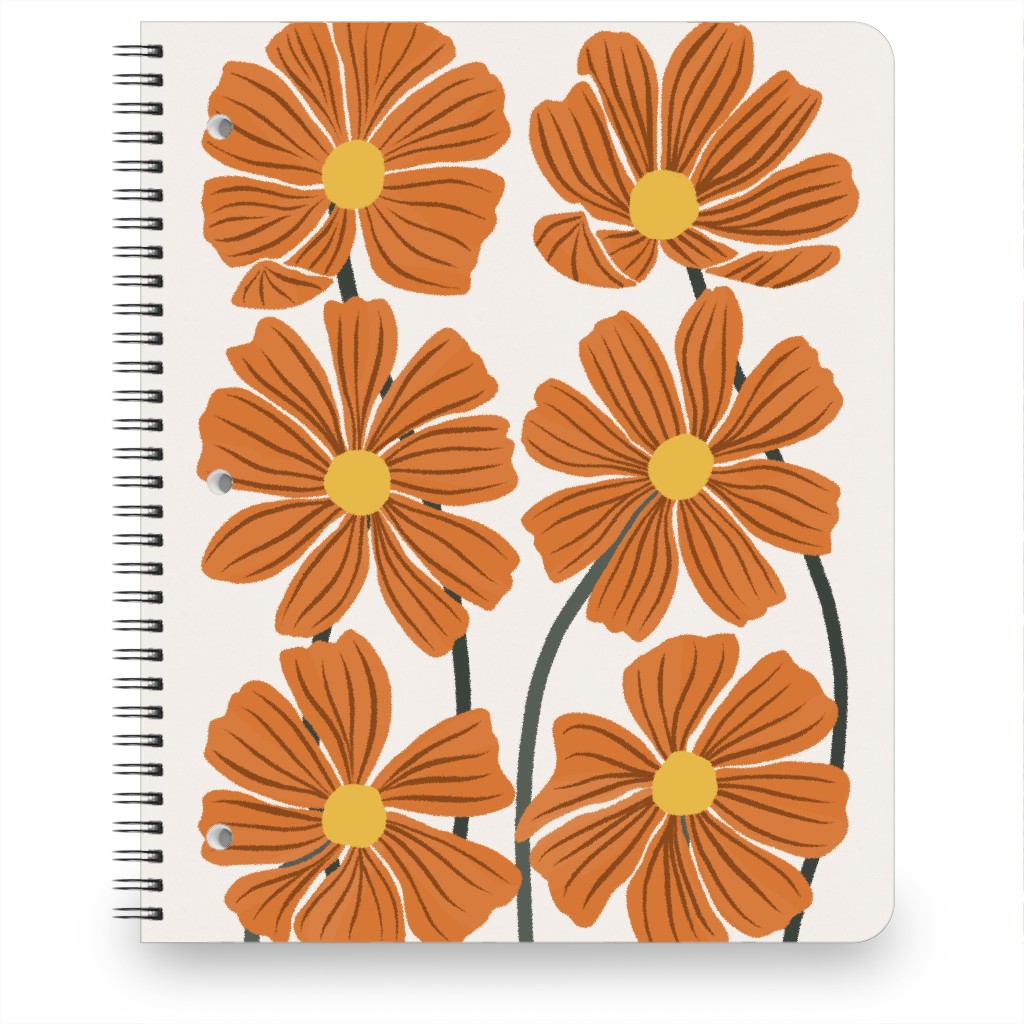 Botanical Cosmos Flowers Notebook, 8.5x11, Orange, Nutmeg