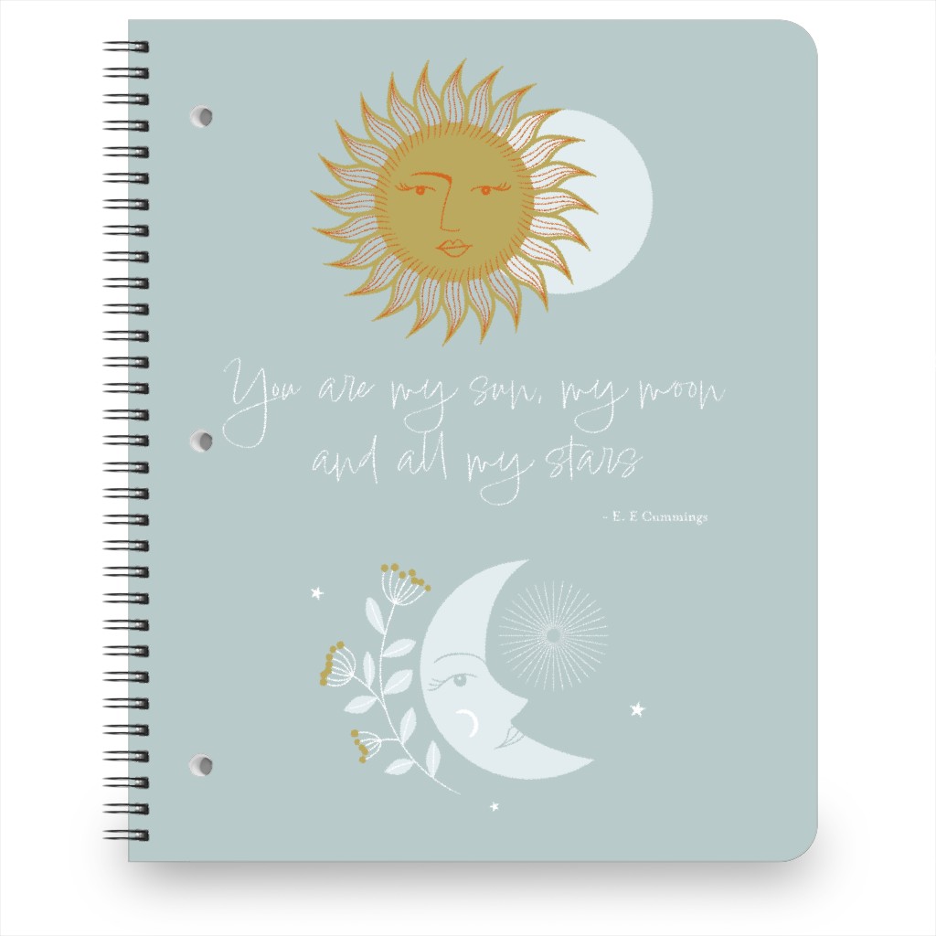 Sun and Moon Notebook, 8.5x11, Blue, Oasis