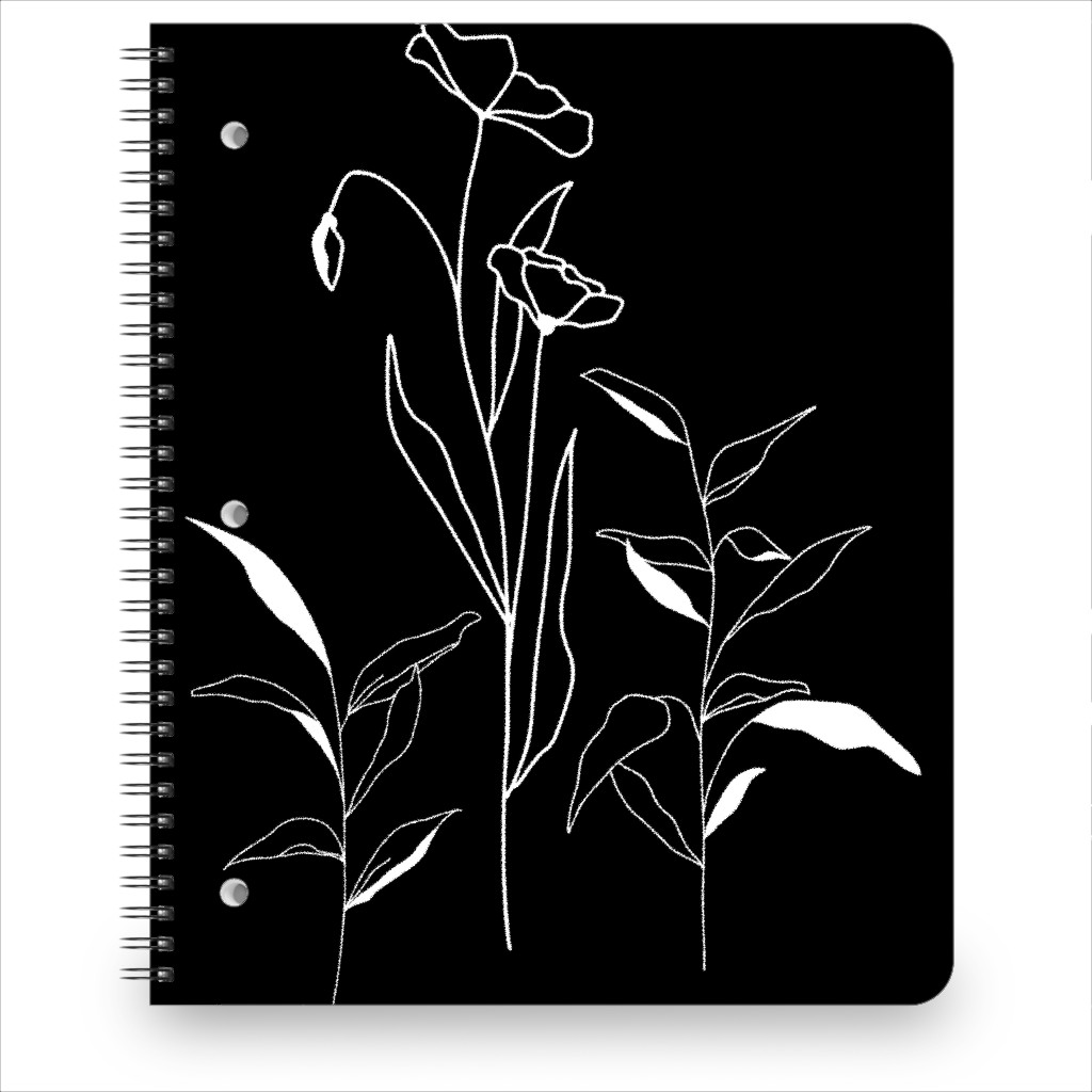 Meadow Botanical - Black and White Notebook, 8.5x11, Black