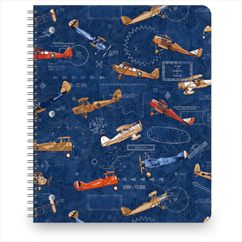 Vintage Airplanes - Blue Notebook, 8.5x11, Blue