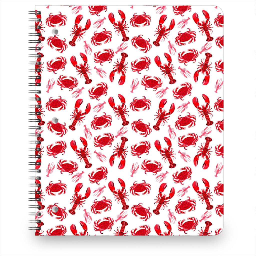 Crabs and Lobsters - Red Crustaceans on White Notebook, 8.5x11, Red, Red