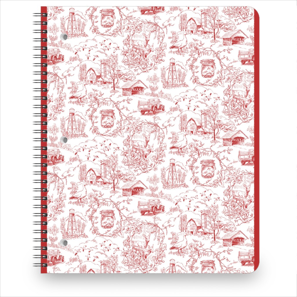 Country Toile - Red Notebook, 8.5x11, Red