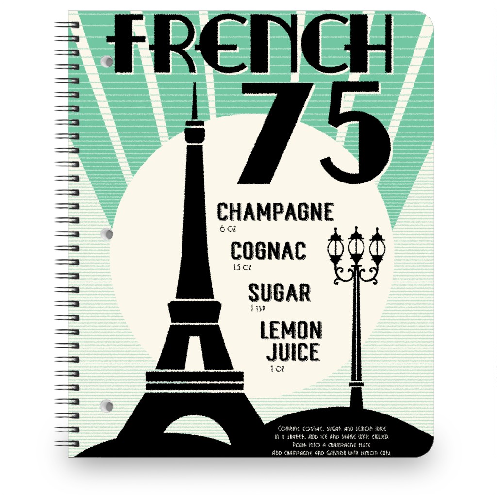 French 75 Cocktail Recipe Notebook, 8.5x11, Multicolor