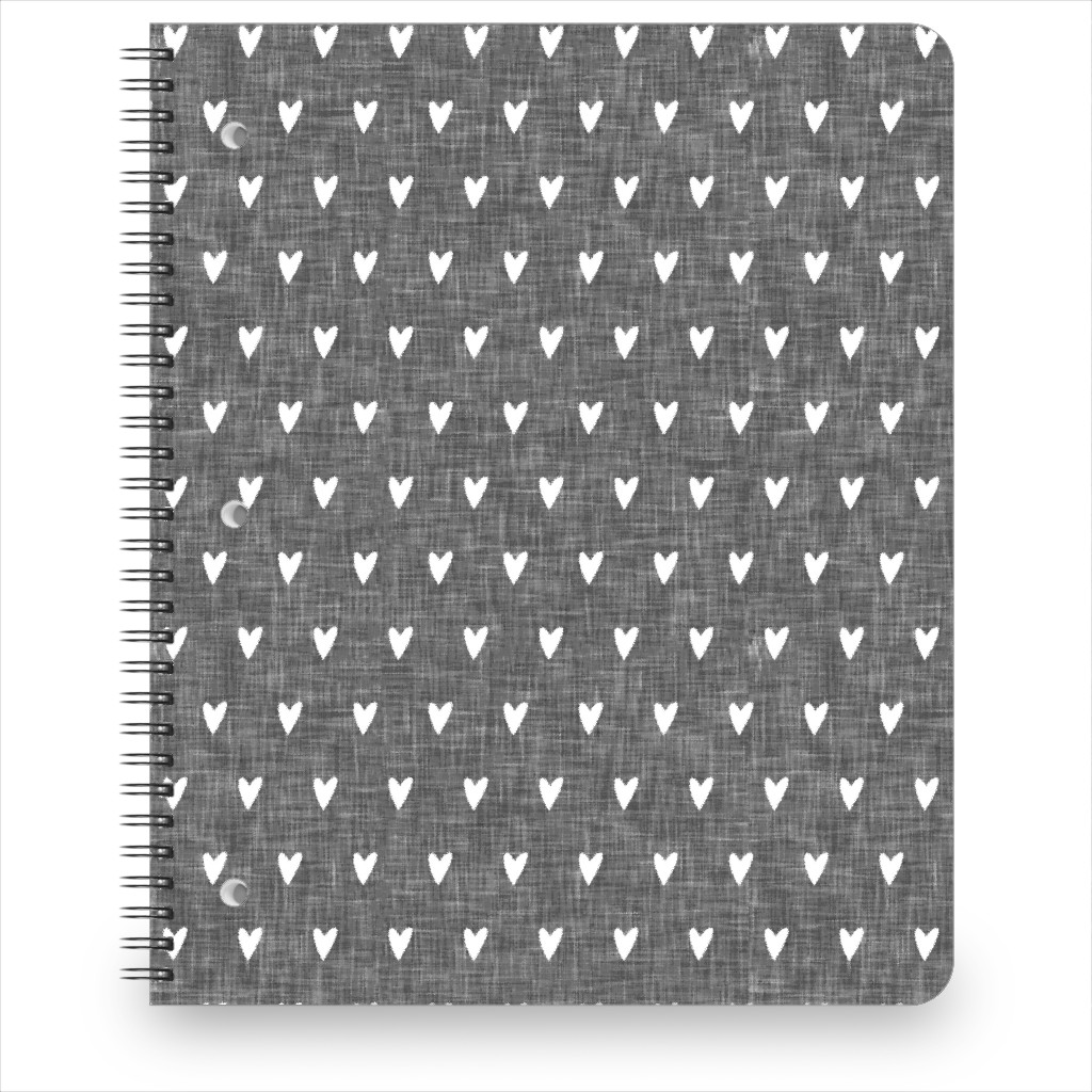 Hearts on Grey Linen Notebook, 8.5x11, Gray, Gray
