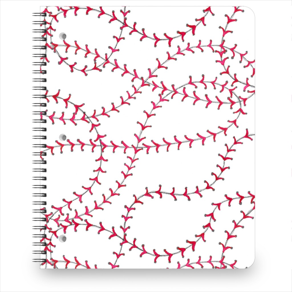 Baseball Seams - White Notebook, 8.5x11, Red