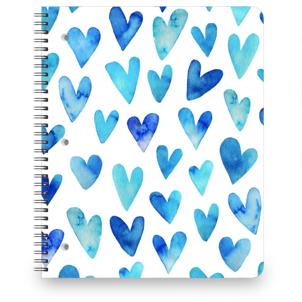 Blue Ombre Hearts - Blue Notebook, 8.5x11, Blue