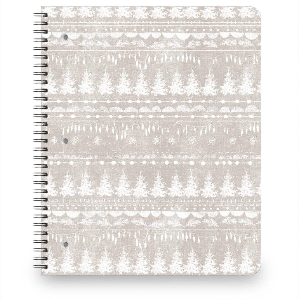 Vintage Christmas Stripe Notebook, 8.5x11, Gray, Pebble