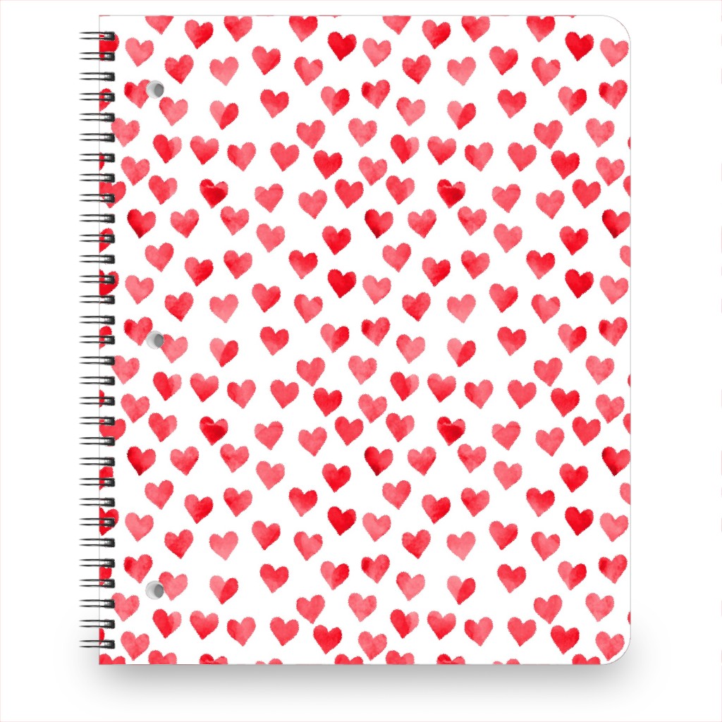 Watercolor Hearts - Red Notebook, 8.5x11, Red