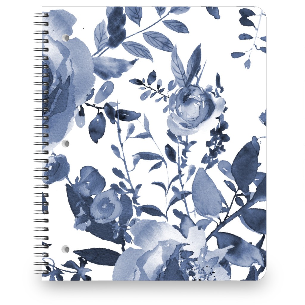 Blue and White Florals - Indigo Notebook, 8.5x11, Blue, True Blue