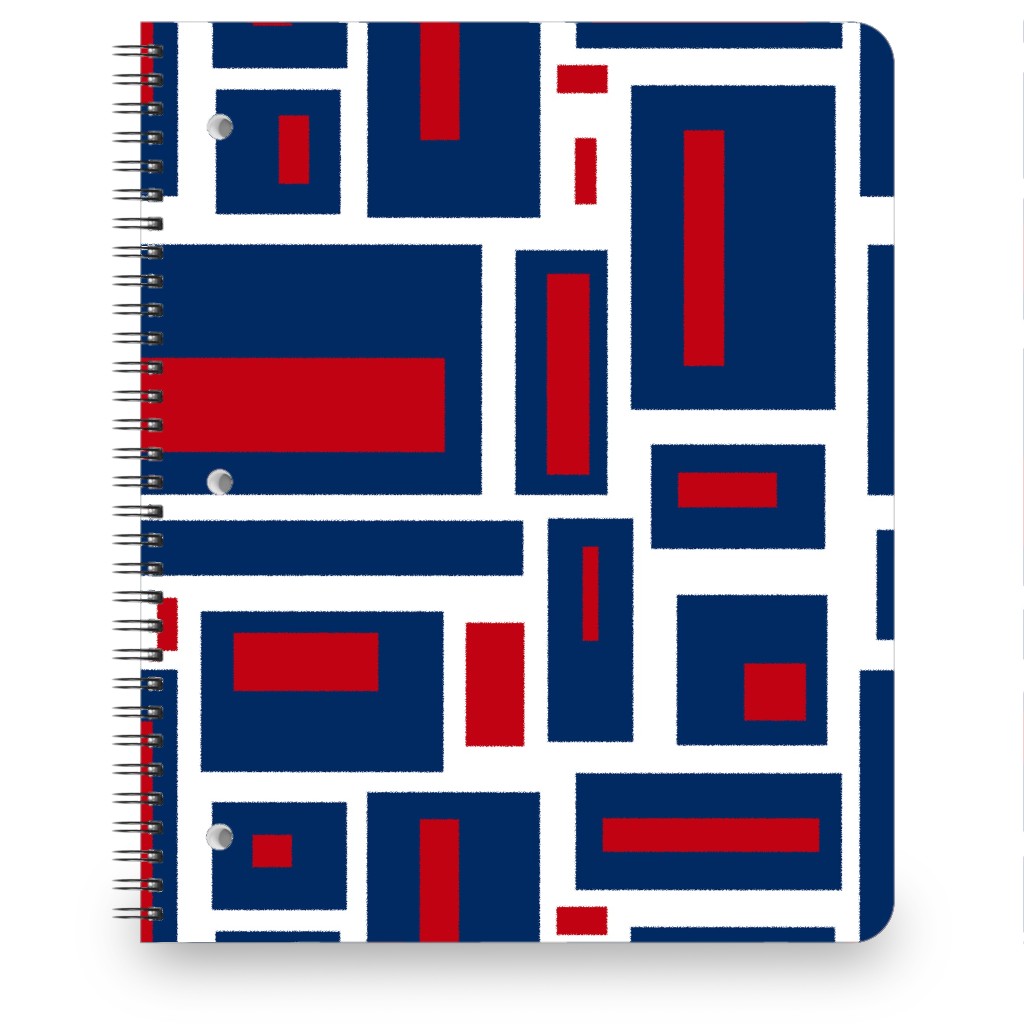 Geometric Rectangles in Red, White and Blue Notebook, 8.5x11, Blue