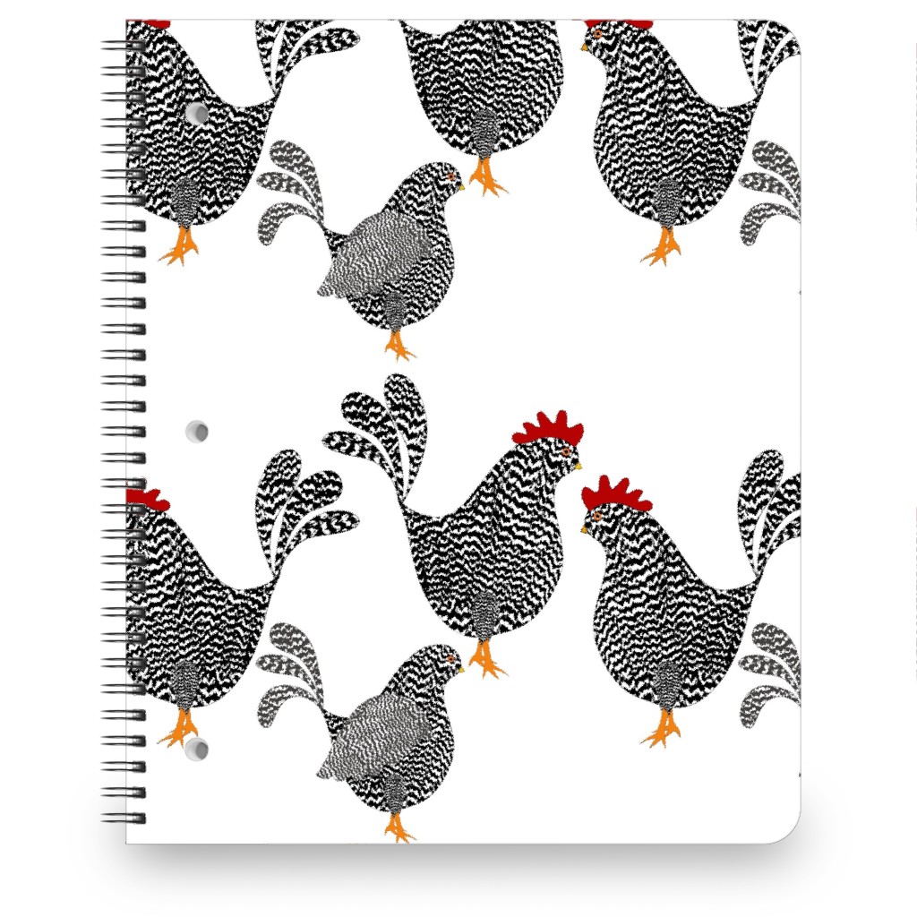 Chick Chick Chickens - Black and White Notebook, 8.5x11, White