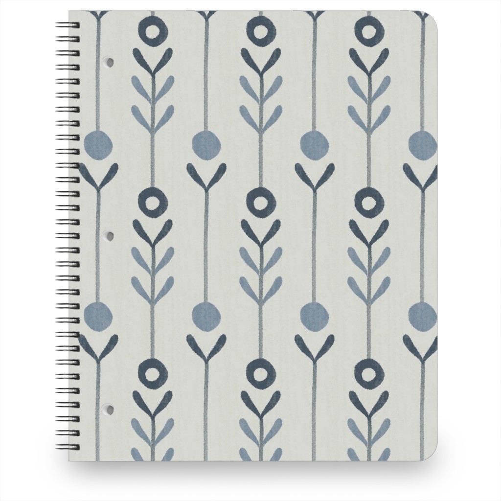 Farmhouse Flowers - Line Art Notebook, 8.5x11, Blue