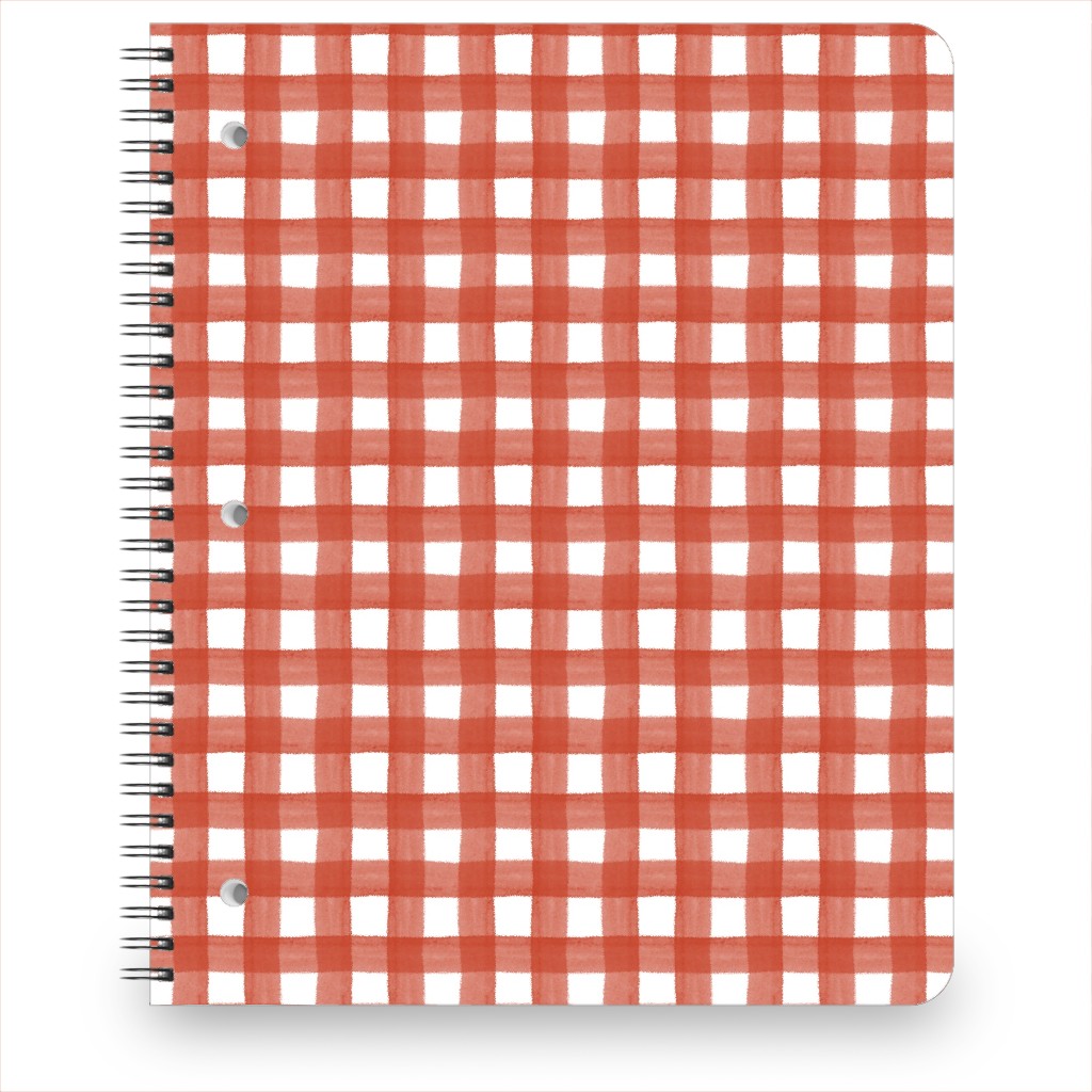 Red Watercolor Gingham Notebook, 8.5x11, Red