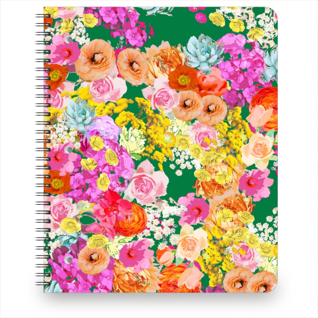 Summer Bright Floral - Kelly Green Notebook, 8.5x11, Pink, Bright Pink