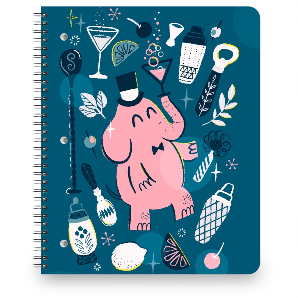 Pink Cocktail Elephant Notebook, 8.5x11, Multicolor