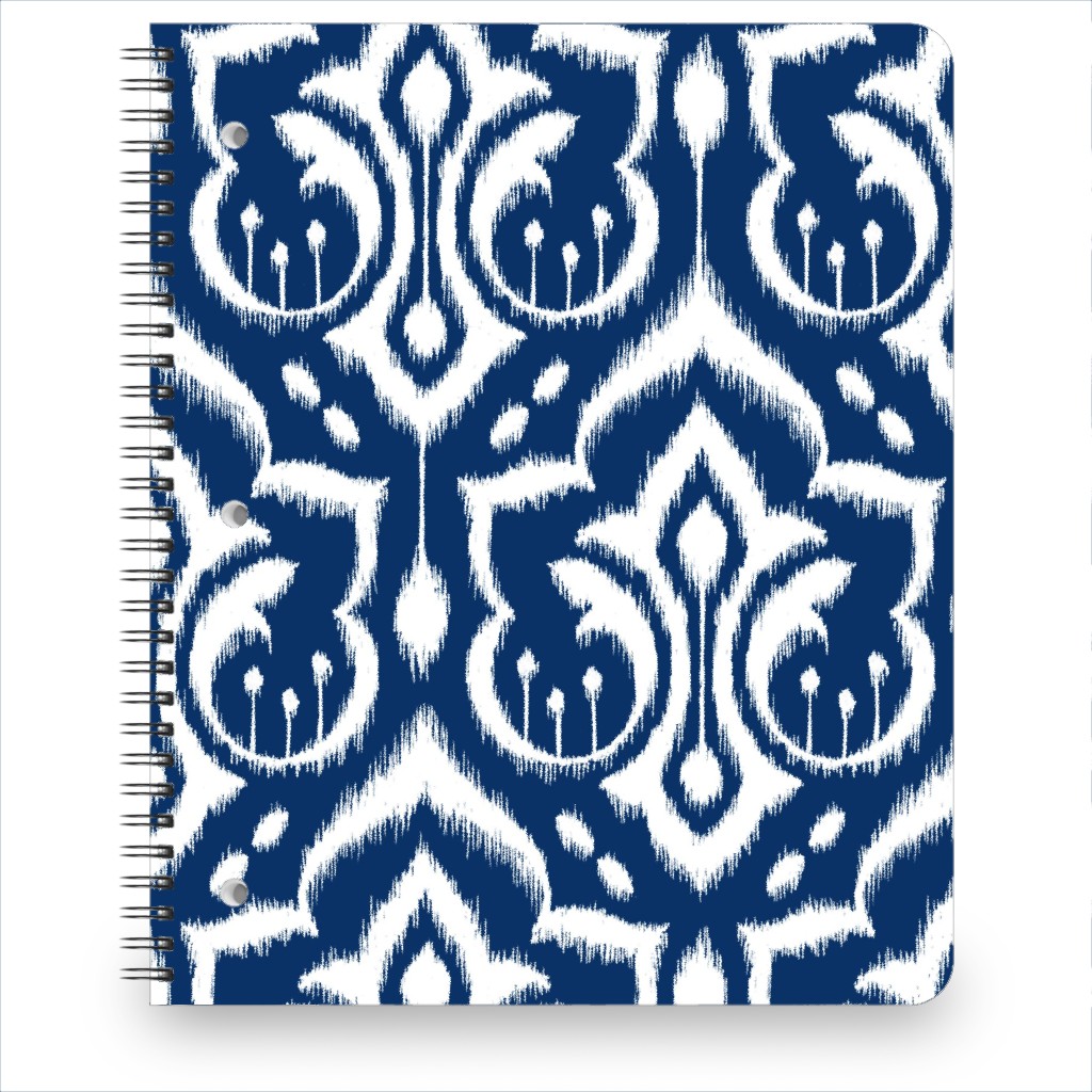 Ikat Damask - Midnight Navy Notebook, 8.5x11, Blue, True Blue