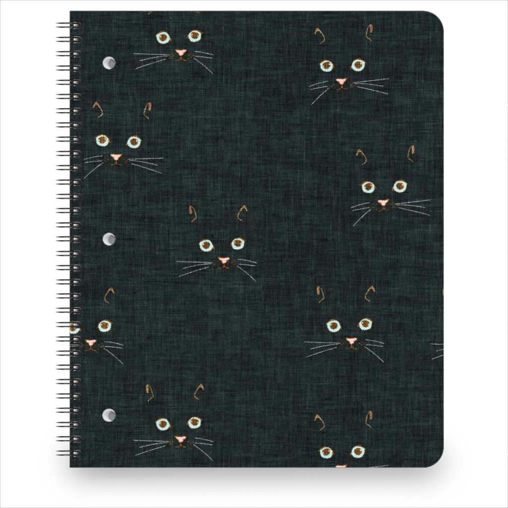 Cat Face - Black Notebook, 8.5x11, Black, Black