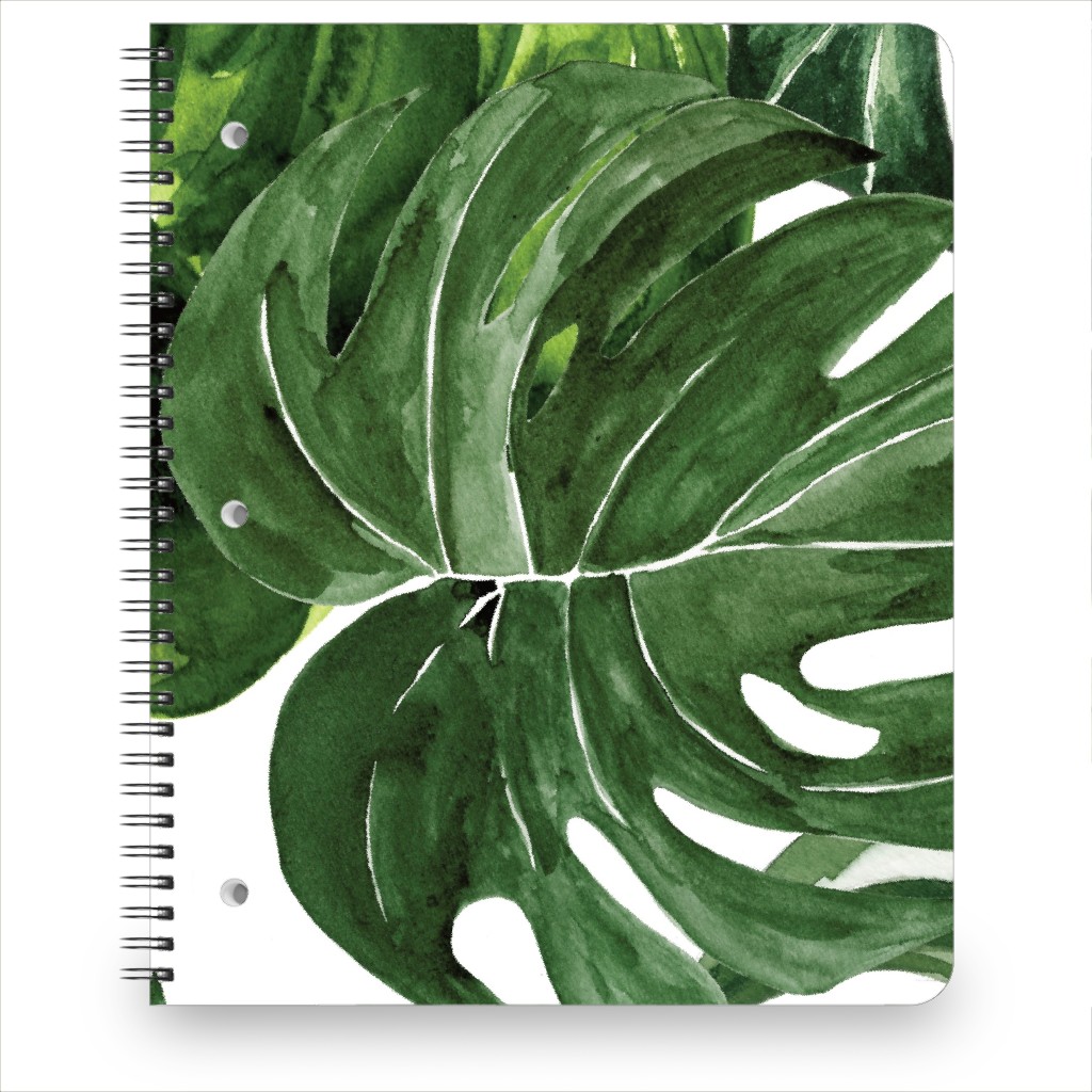 Monstera Tropical Leaves - Green Notebook, 8.5x11, Green