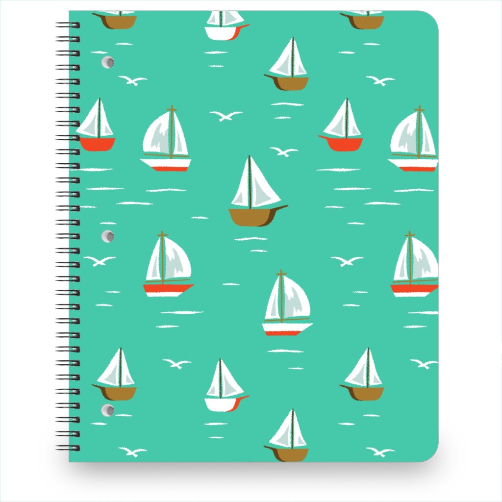 Sailboats Notebook, 8.5x11, Green, Seafoam