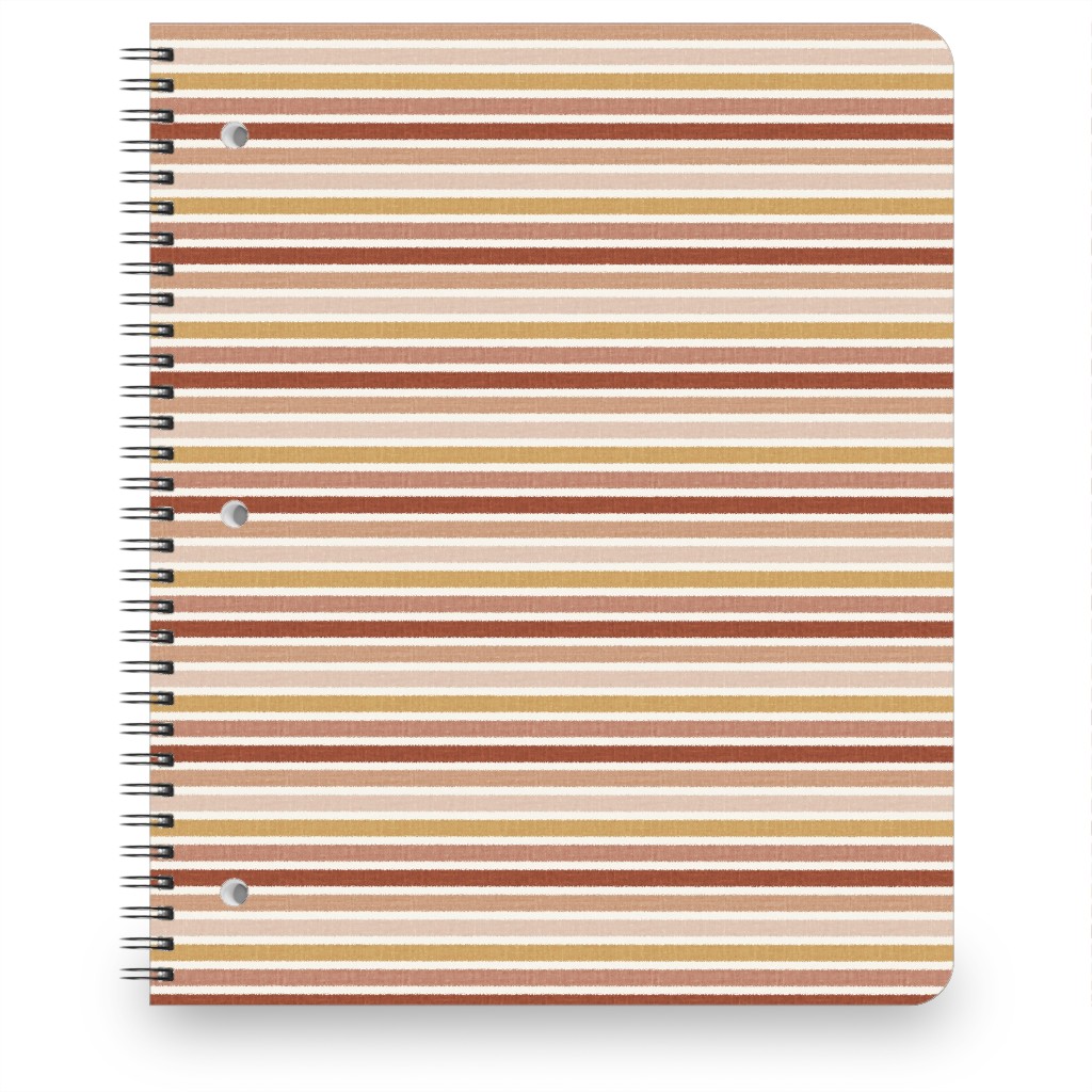 Horizontal Earth Colours Stripes - Red Pink Mustard Toffee Notebook, 8.5x11, Pink, Bright Pink