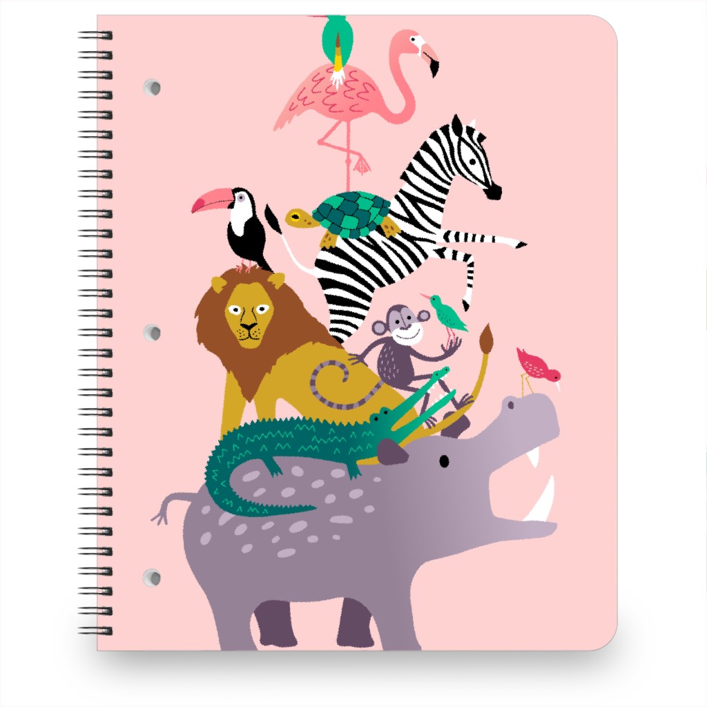 Wild Animal Tower - Pink Notebook, 8.5x11, Multicolor