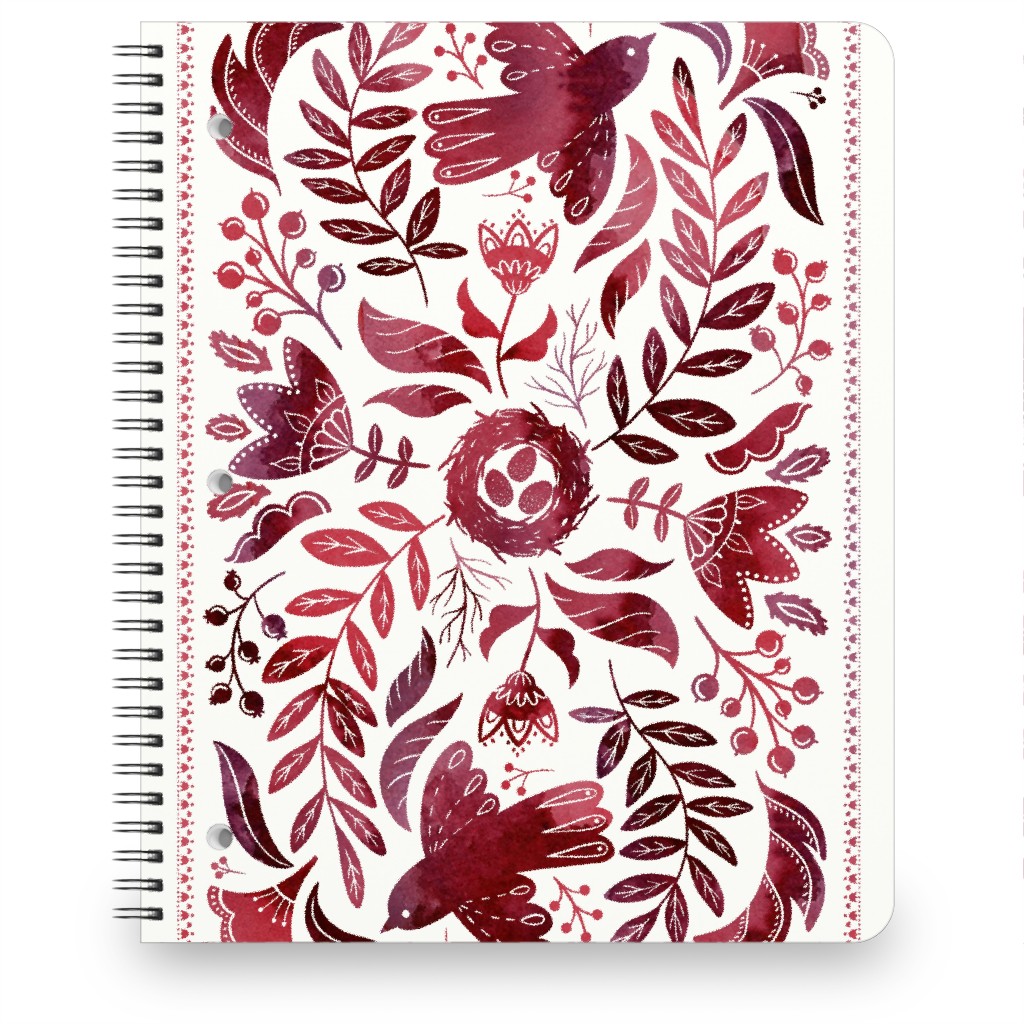 Folksy Birds Notebook, 8.5x11, Red, Toast