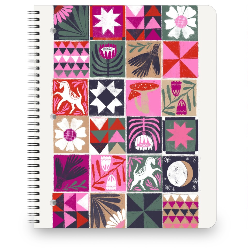 Folk Tiles - Pink Notebook, 8.5x11, Pink