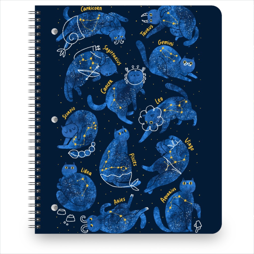 Zodiac Cats - Blue Notebook, 8.5x11, Blue, True Blue