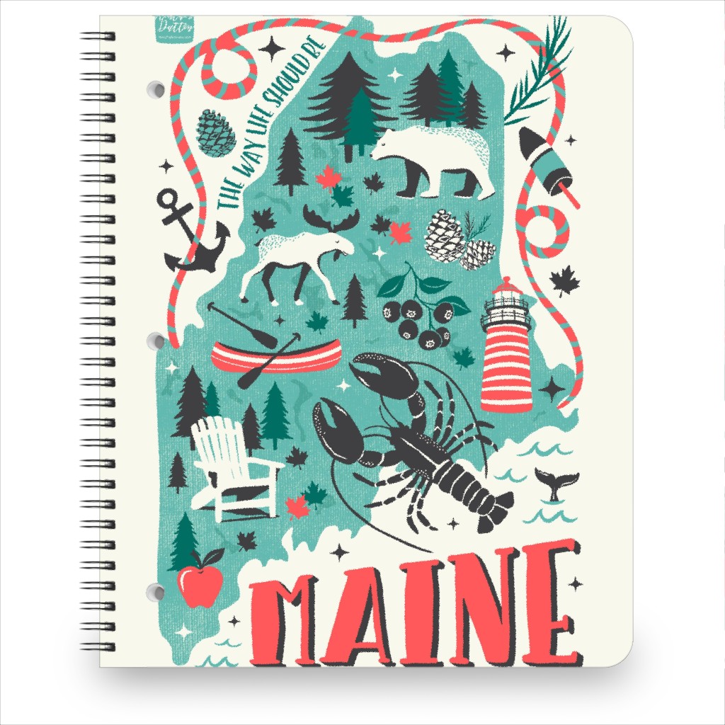 Maine - Retro Illustrated Travel Map Notebook, 8.5x11, Multicolor
