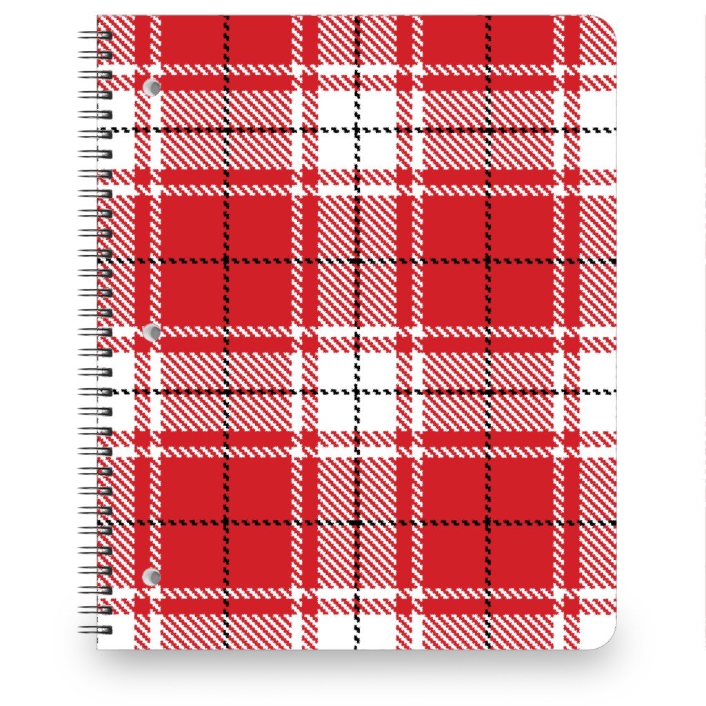 Tartan - White and Red Notebook, 8.5x11, Red, Red