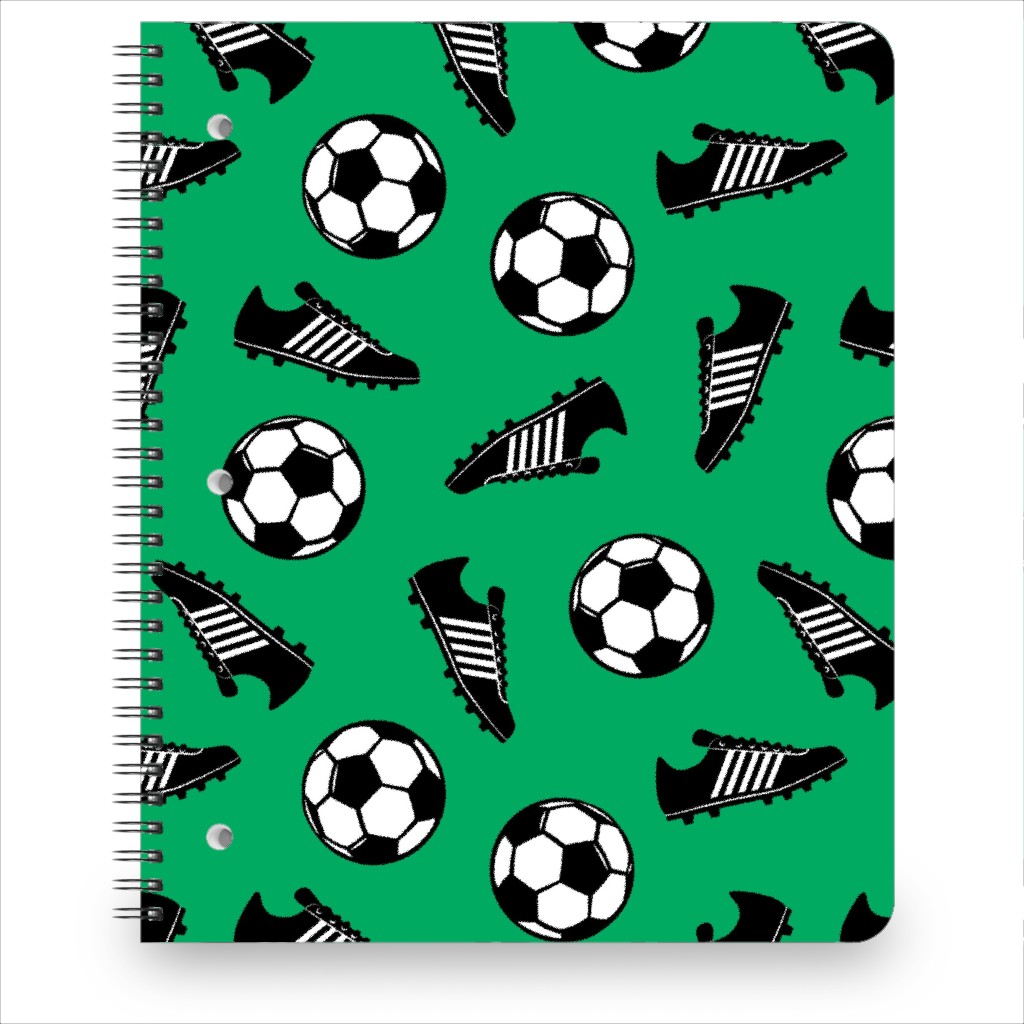 Soccer Balls and Cleats Notebook, 8.5x11, Green