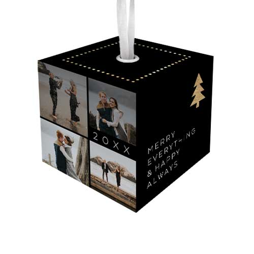 Modern Merry Everything Cube Ornament, Black, Cubed