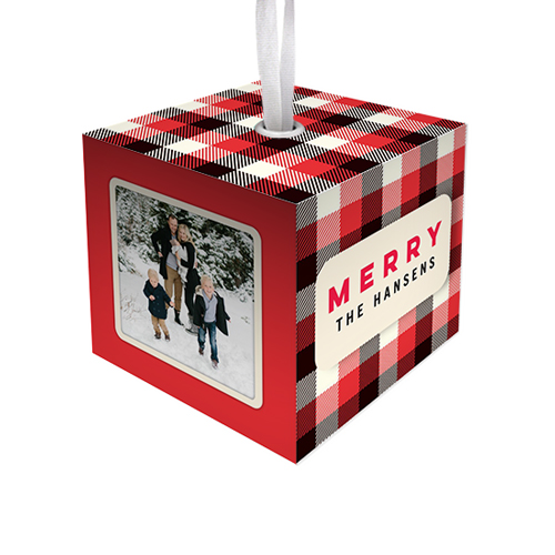 Merry Plaid Cube Ornament, Red, Cubed Ornament