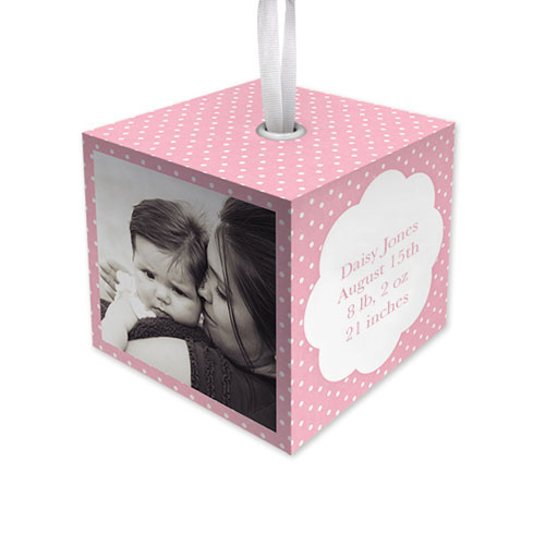 Baby Girl Dot Cube Ornament, Pink, Cubed Ornament