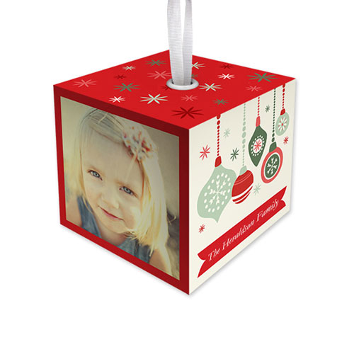 Merry Little Christmas Cube Ornament, Red, Cubed Ornament