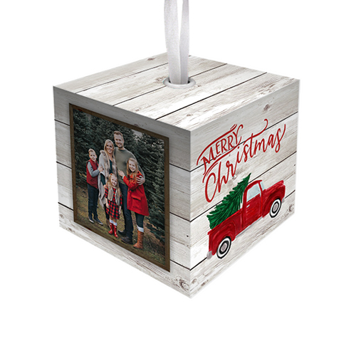 Holiday Vintage Truck Cube Ornament, Red, Cubed Ornament