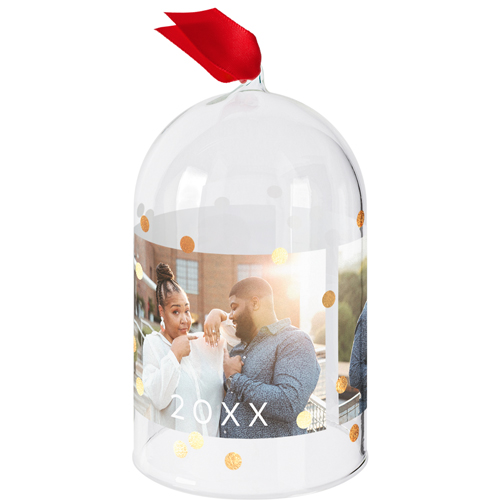 Golden Confetti Glass Cloche Ornament, White, Cloche, white