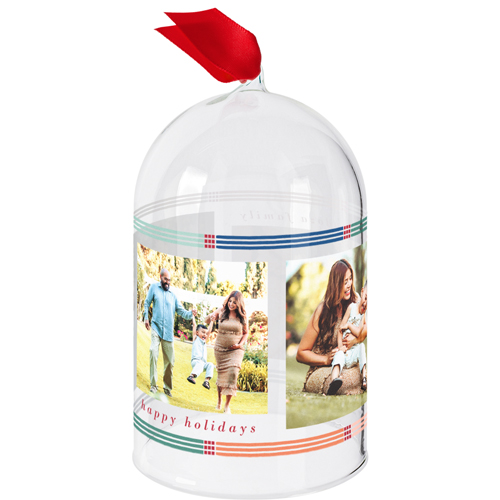 Mod Lined Border Glass Cloche Ornament, Red, Cloche, scarlet