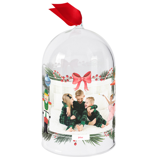 Nutcracker Frame Glass Cloche Ornament, Red, Cloche