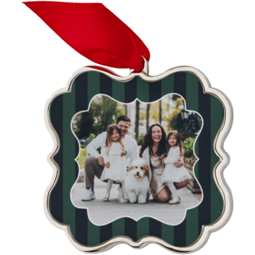 Classic Stripes Keepsake Ornament, None, Engraved back, Gray, Scalloped, cement