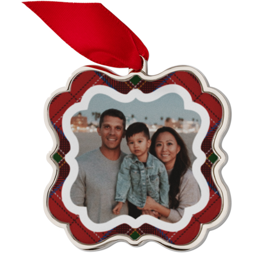 Classic Tartan Keepsake Ornament, None, Engraved back, Red, Scalloped, red