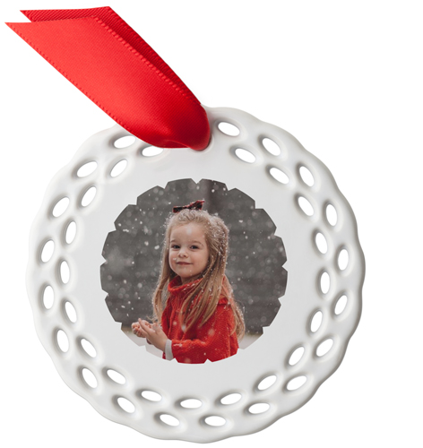 Scalloped Frame Ceramic Ornament, White, Circle, white