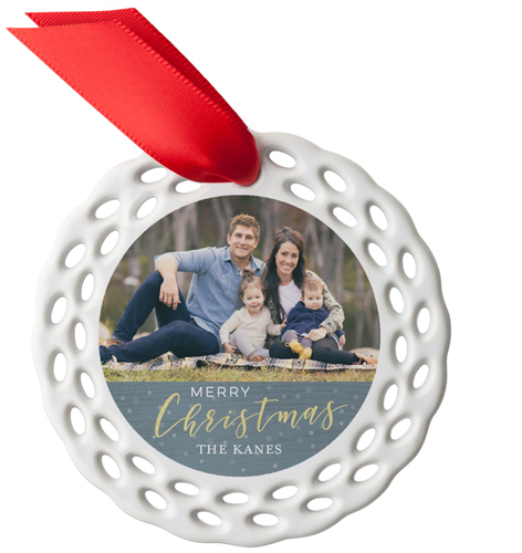 Merry Christmas Watercolor Ceramic Ornament, Gray, Circle