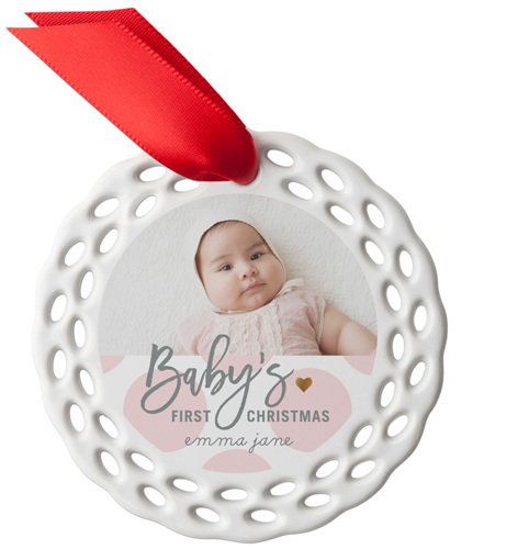 Baby's First Christmas Dots Ceramic Ornament, Pink, Circle