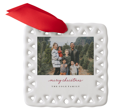 Festive Christmas Script Ceramic Ornament, White, Square